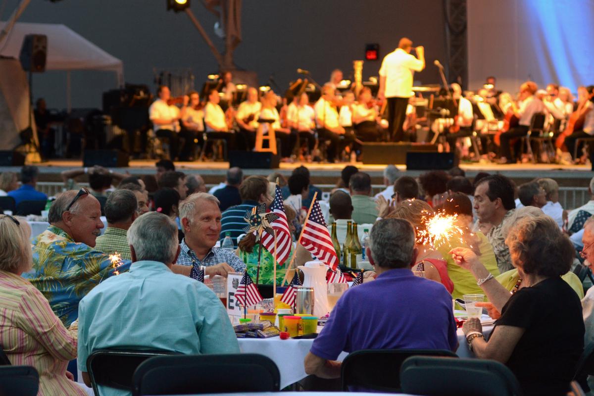 table at an outdoor concert on the 4th of July at Columbus Commons