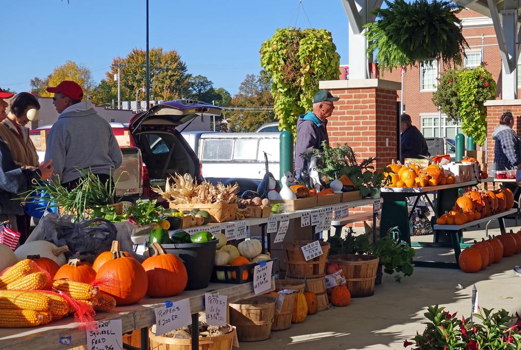Autumn farmers market with pumpkins for sale
