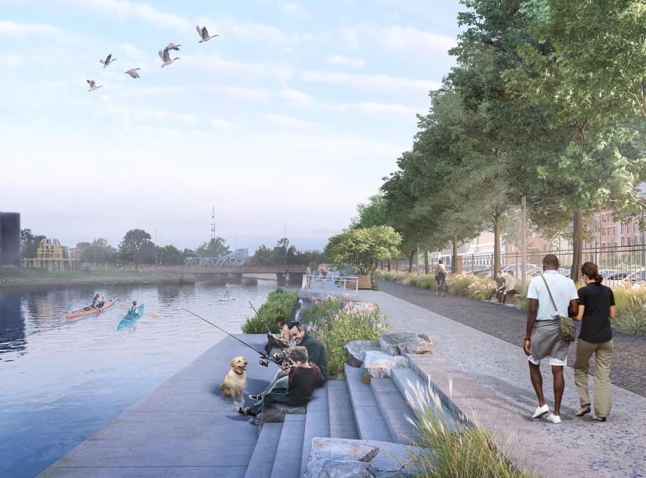 Glass City Riverfront Rendering Steps to River Fishing