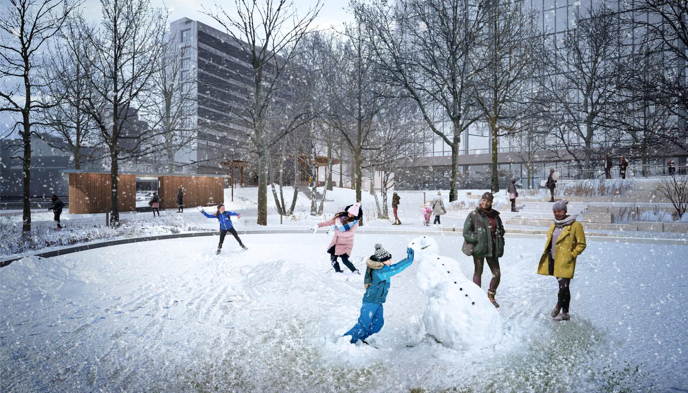 Glass City Riverfront Rendering Play Area Winter Snowman