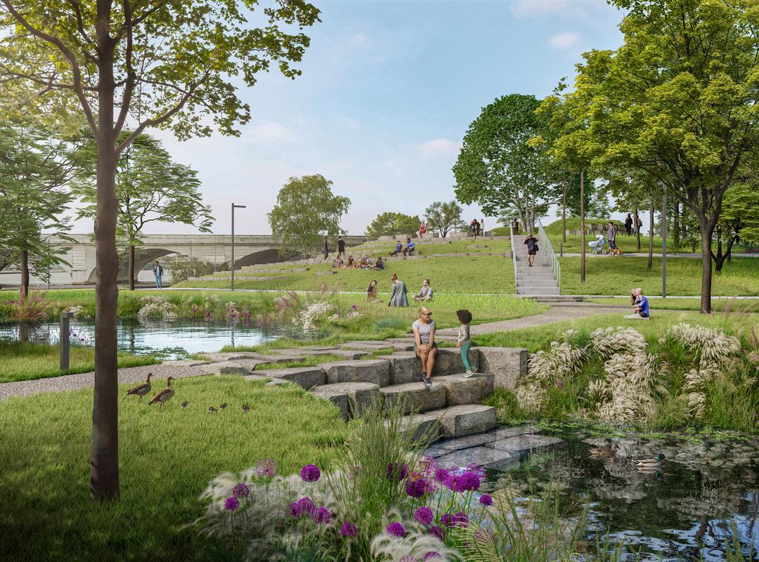Glass City Riverfront Rendering Pond and Steps