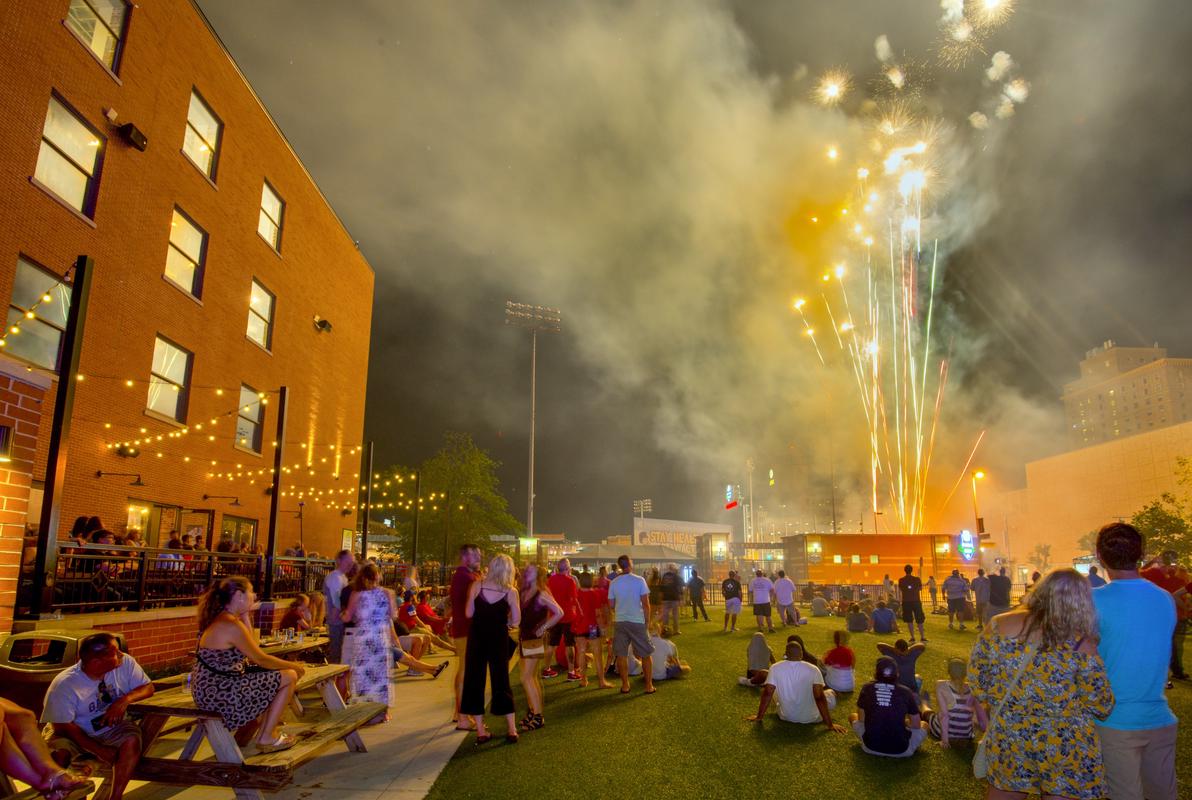 Firework display and outdoor public space at Hensville Park in Toledo, OH. 