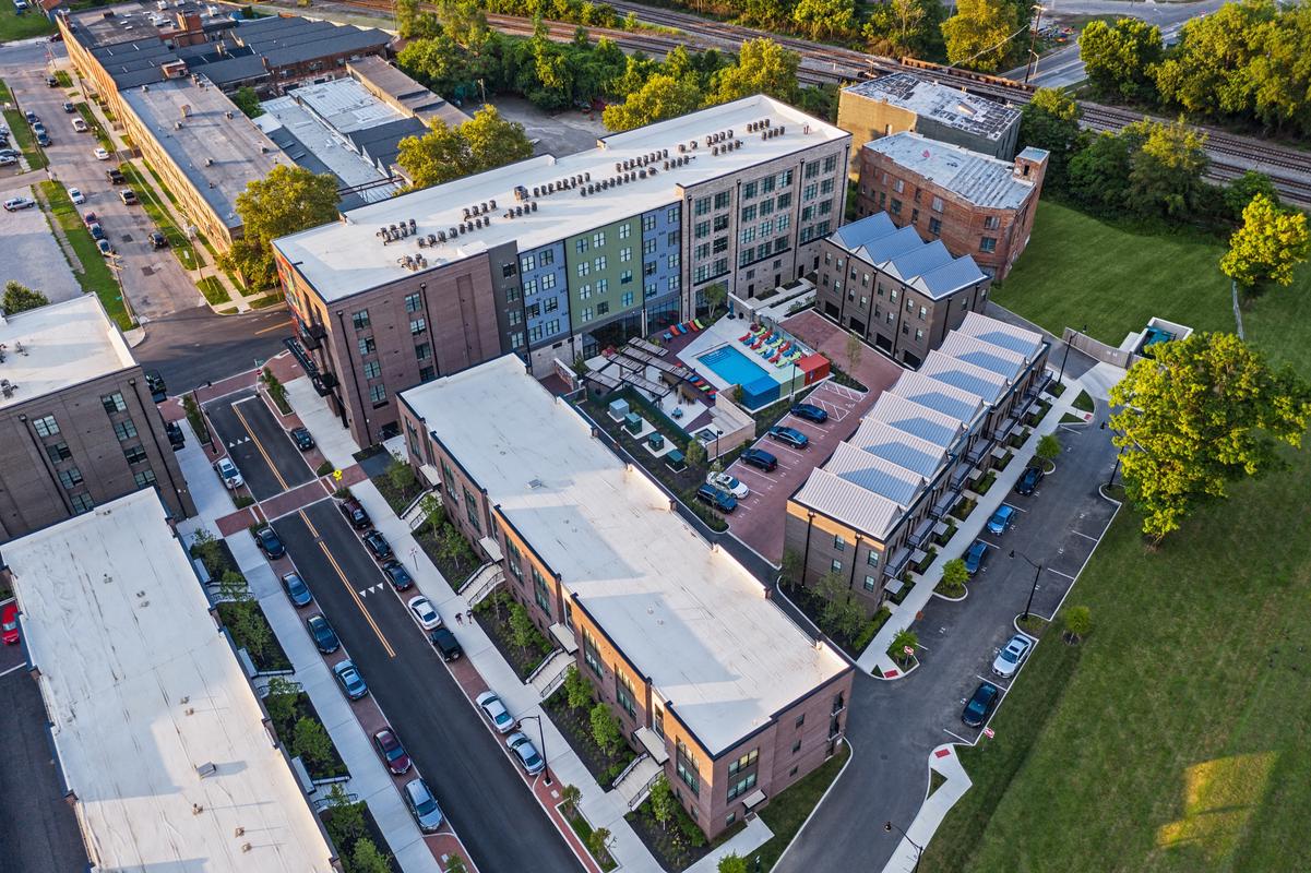 mixed-use residential development EDGE designed aerial view