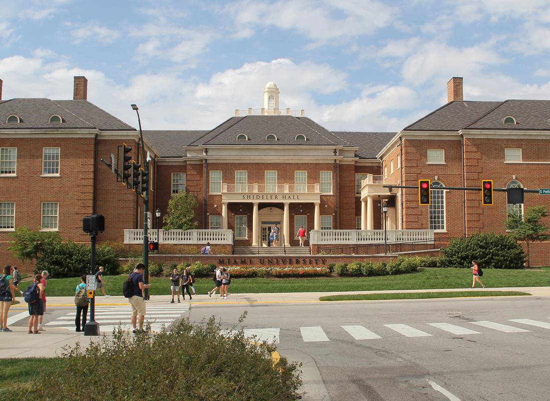exterior view of Shideler Hall on campus